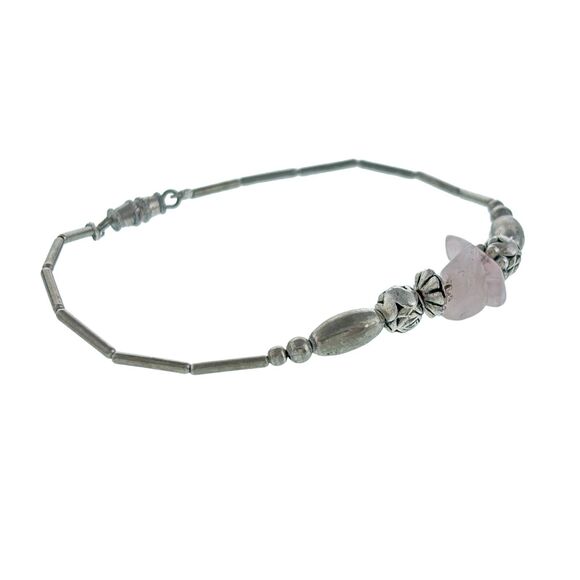 Vintage Liquid Sterling Silver 925 Rose Quartz Beaded Bracelet Size 7.5" - Picture 4 of 8